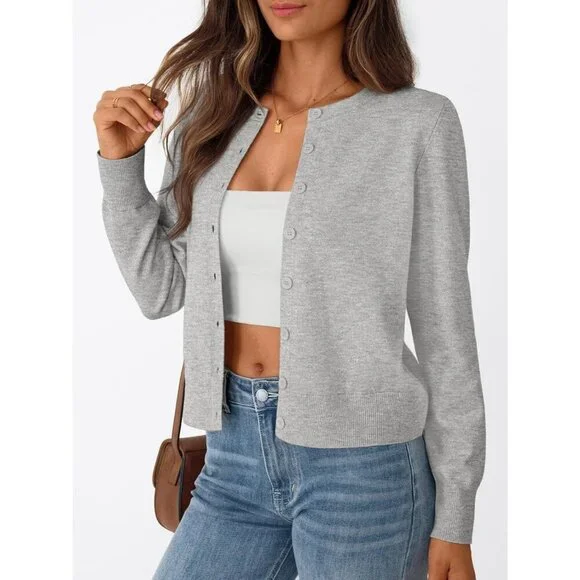 Women Cardigan Sweater Lightweight Crew Neck Outfits Fall Fashion 2025 Clothing - Picture 3 of 5